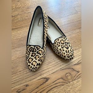 Birdies Leopard Print Sherpa Lining Flat Slip On Shoes Womans